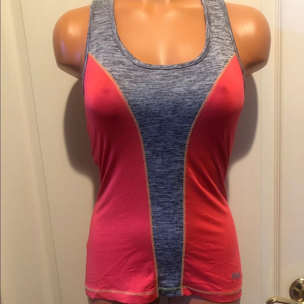 FILA Orange Gray Athletic Tank Top XS Shelf Bra $35 EUC